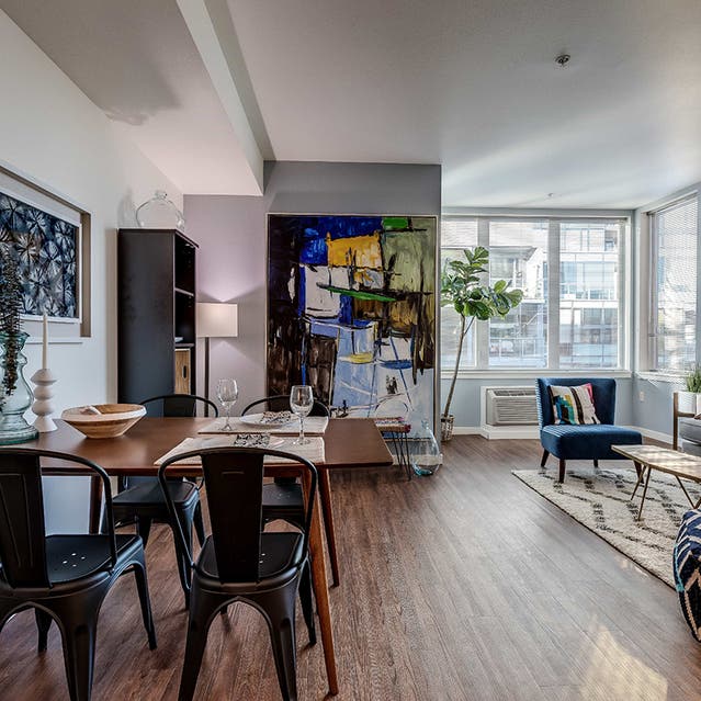 Osprey Apartments - urban one-bedroom open concept living and dining area