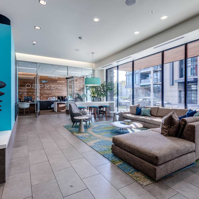 Osprey Apartments - lobby with couch and leasing office